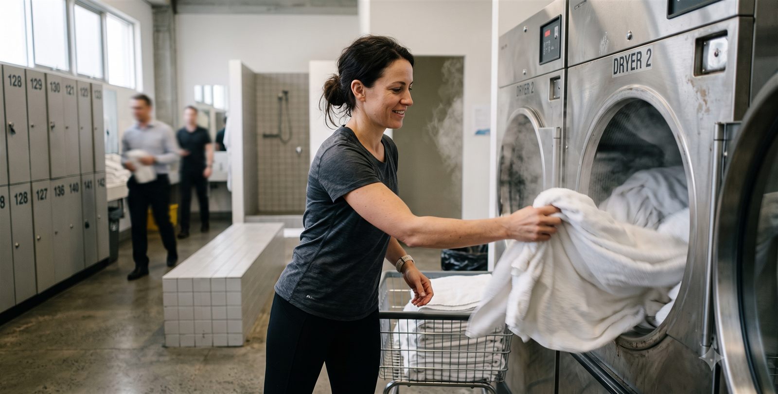 Towels being laundered in a commercial dryer